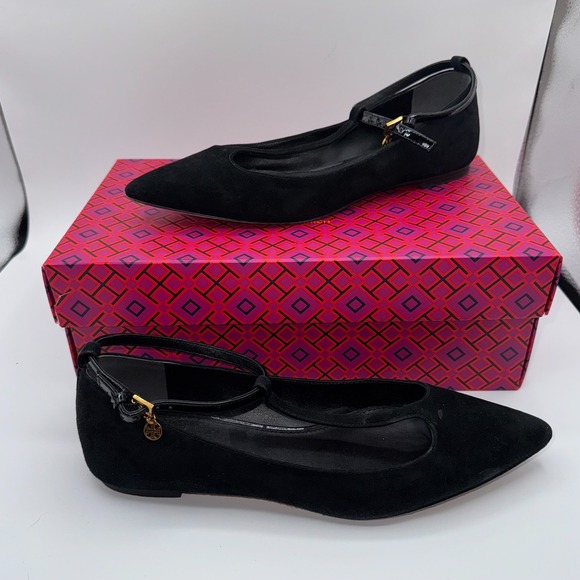 Tory Burch Ashton Ballet Womens‎ 7M Black Suede Pointed Toe T-Strap Flats 42968 - Picture 11 of 12